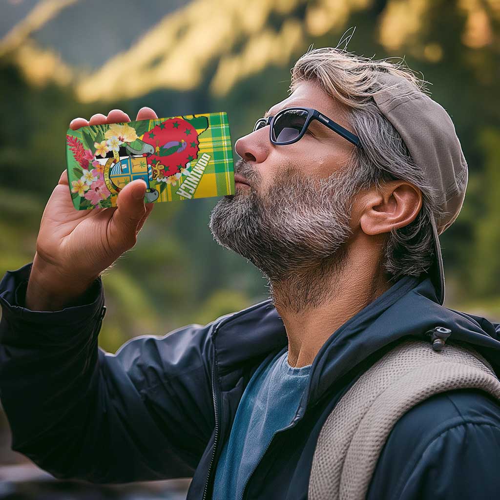 Personalized Dominica Independence Day 4 in 1 Can Cooler Tumbler Map With Coat Of Arms Madras Pattern - Wonder Print Shop