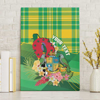 Personalized Dominica Independence Day Canvas Wall Art Map With Coat Of Arms Madras Pattern - Wonder Print Shop