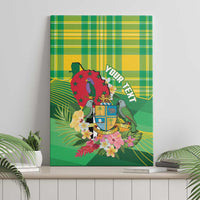 Personalized Dominica Independence Day Canvas Wall Art Map With Coat Of Arms Madras Pattern - Wonder Print Shop