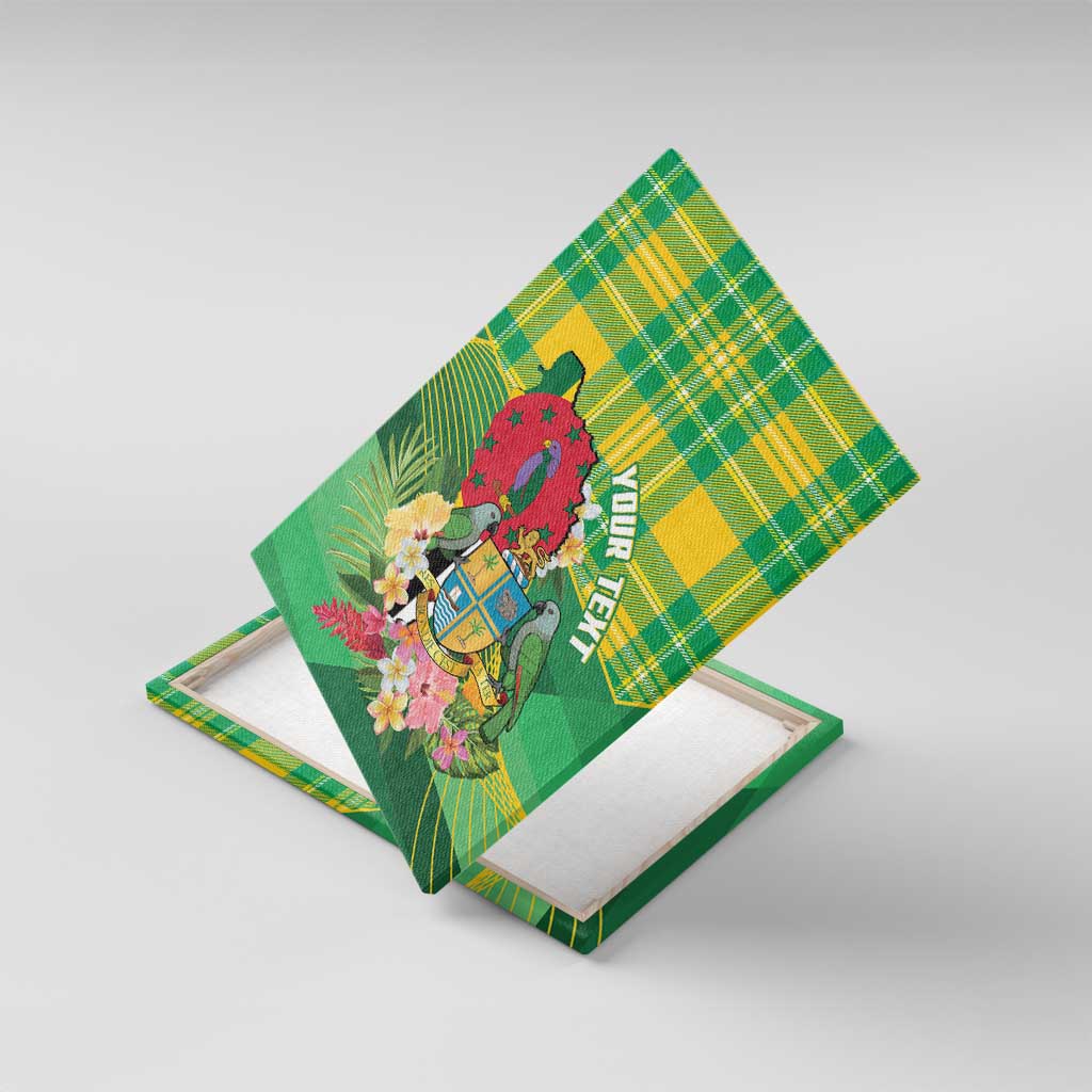 Personalized Dominica Independence Day Canvas Wall Art Map With Coat Of Arms Madras Pattern - Wonder Print Shop