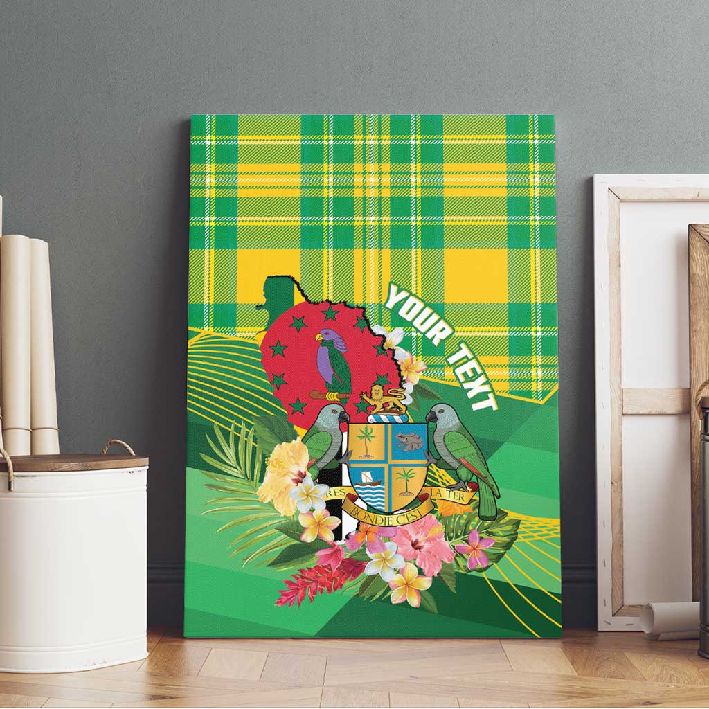 Personalized Dominica Independence Day Canvas Wall Art Map With Coat Of Arms Madras Pattern - Wonder Print Shop