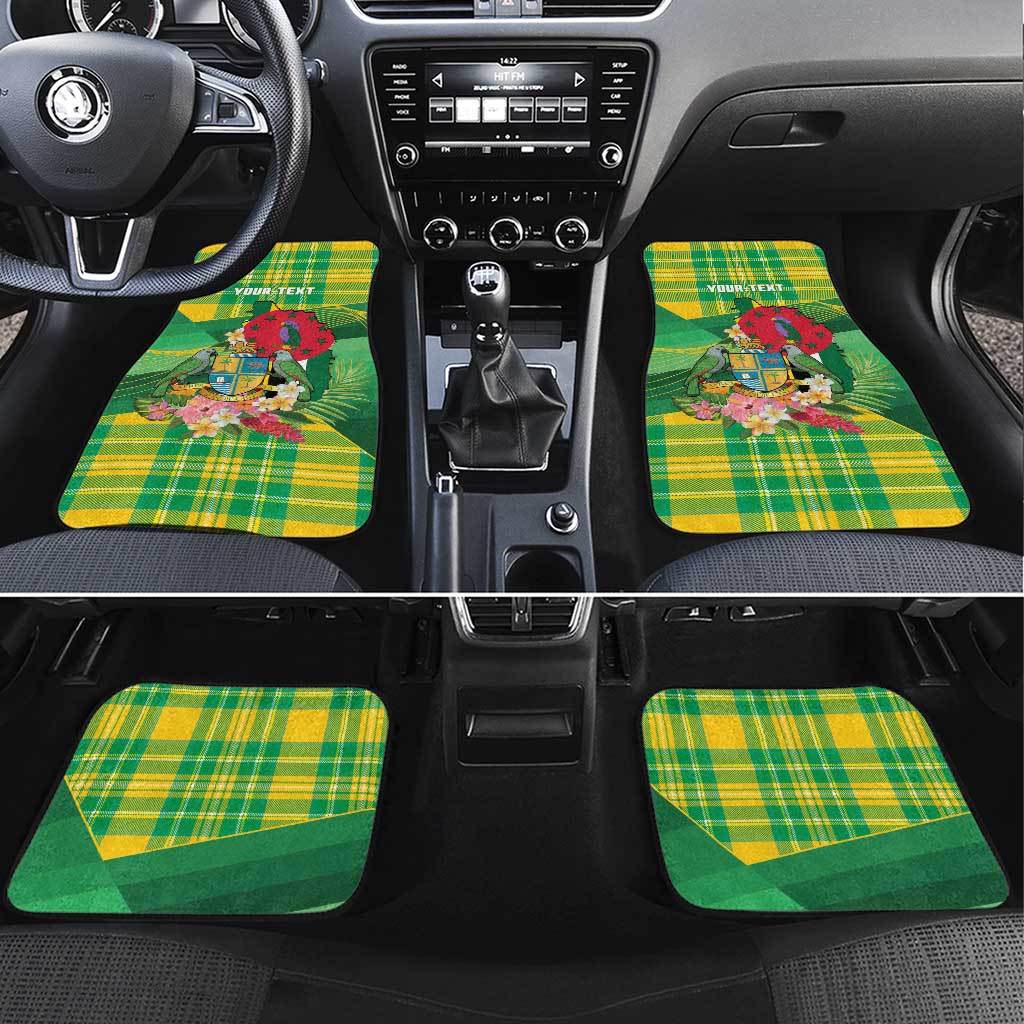 Personalized Dominica Independence Day Car Mats Map With Coat Of Arms Madras Pattern - Wonder Print Shop
