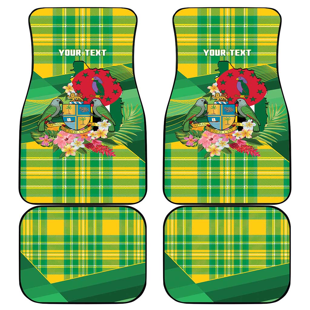 Personalized Dominica Independence Day Car Mats Map With Coat Of Arms Madras Pattern - Wonder Print Shop