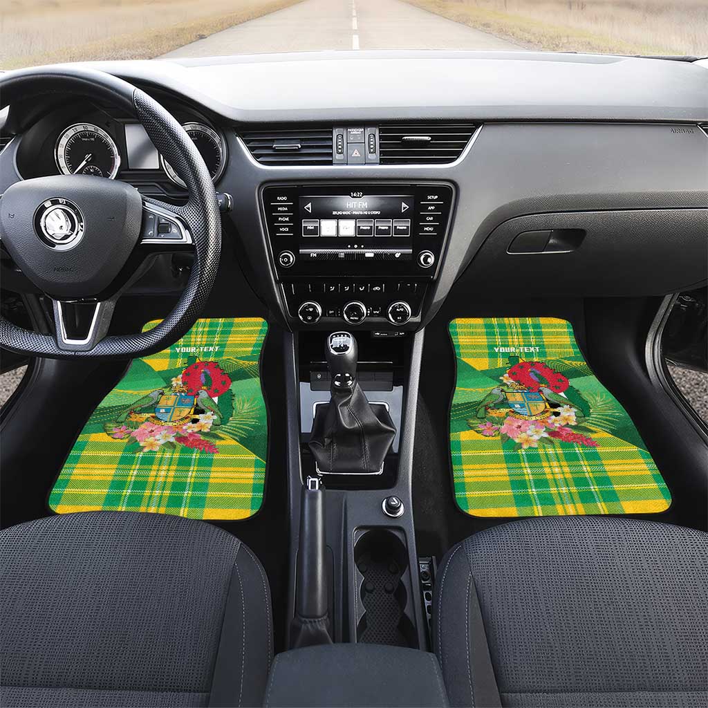 Personalized Dominica Independence Day Car Mats Map With Coat Of Arms Madras Pattern - Wonder Print Shop
