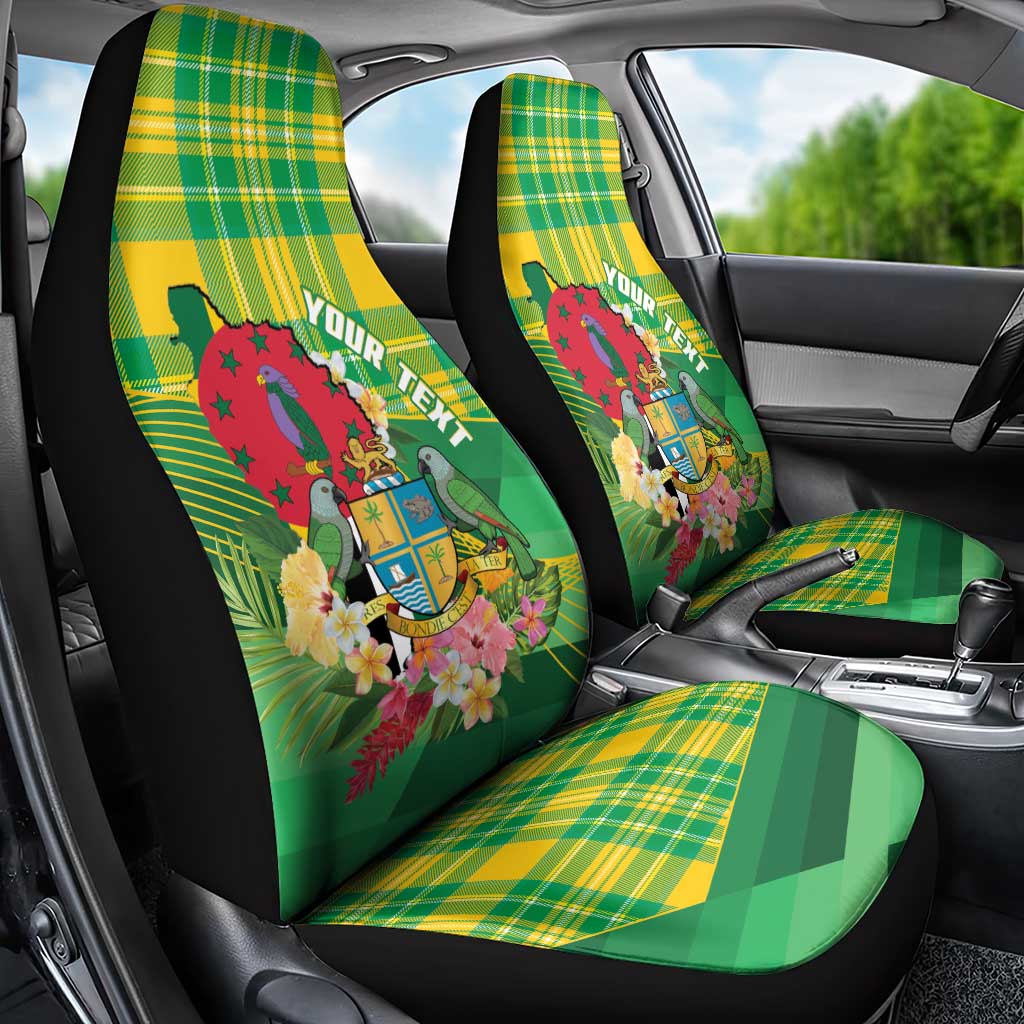 Personalized Dominica Independence Day Car Seat Cover Map With Coat Of Arms Madras Pattern - Wonder Print Shop