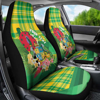Personalized Dominica Independence Day Car Seat Cover Map With Coat Of Arms Madras Pattern - Wonder Print Shop