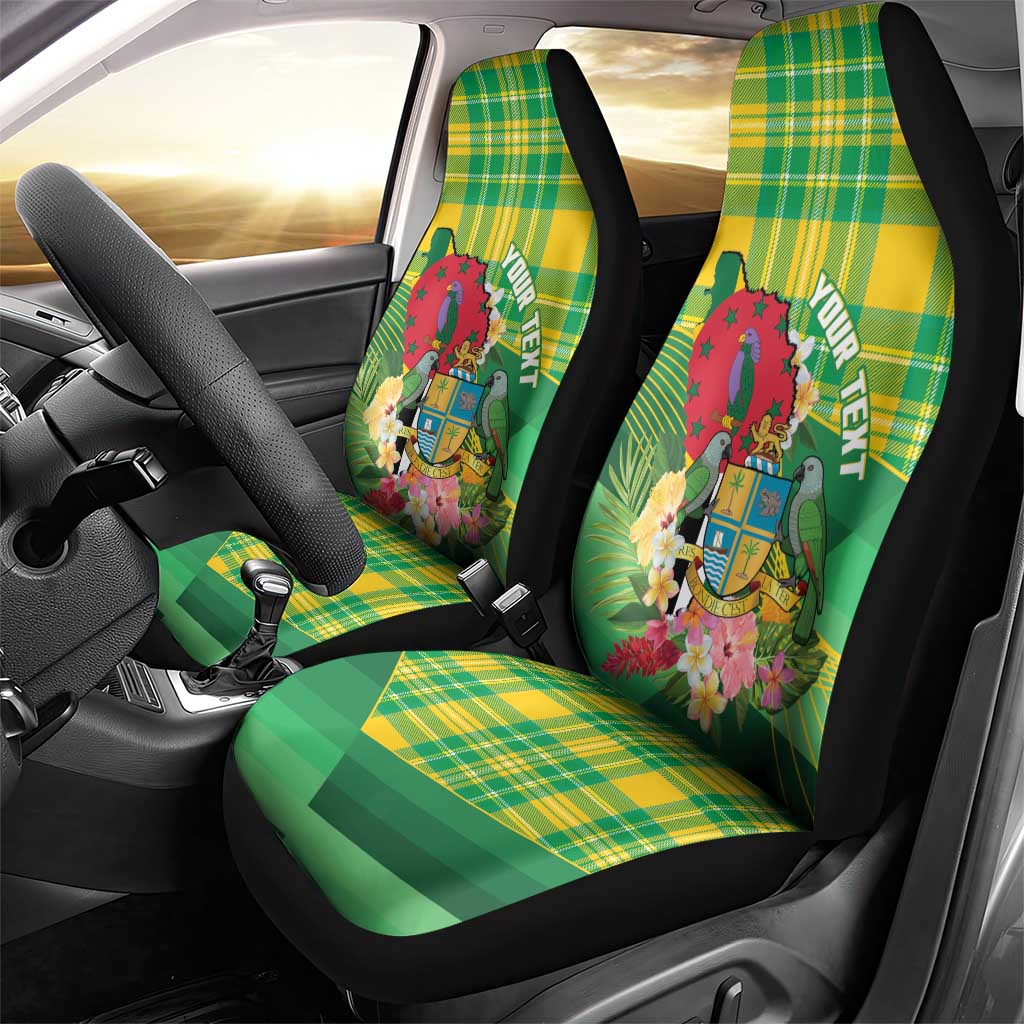 Personalized Dominica Independence Day Car Seat Cover Map With Coat Of Arms Madras Pattern - Wonder Print Shop