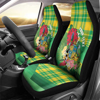Personalized Dominica Independence Day Car Seat Cover Map With Coat Of Arms Madras Pattern - Wonder Print Shop