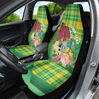 Personalized Dominica Independence Day Car Seat Cover Map With Coat Of Arms Madras Pattern - Wonder Print Shop