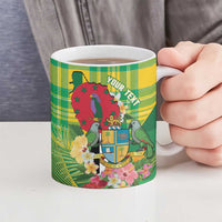 Personalized Dominica Independence Day Ceramic Mug Map With Coat Of Arms Madras Pattern - Wonder Print Shop