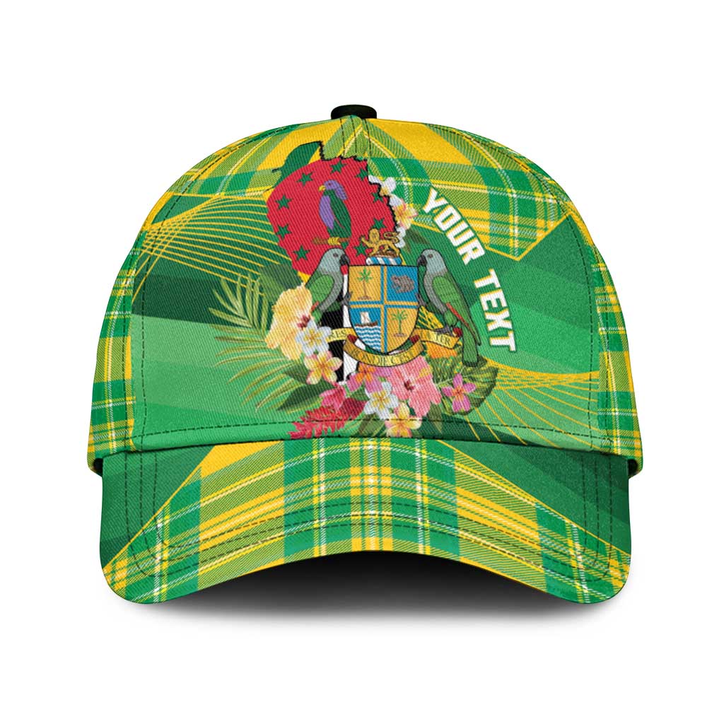 Personalized Dominica Independence Day Classic Cap Map With Coat Of Arms Madras Pattern - Wonder Print Shop