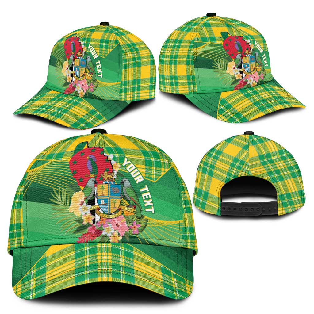 Personalized Dominica Independence Day Classic Cap Map With Coat Of Arms Madras Pattern - Wonder Print Shop