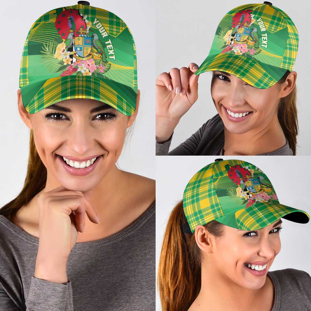 Personalized Dominica Independence Day Classic Cap Map With Coat Of Arms Madras Pattern - Wonder Print Shop