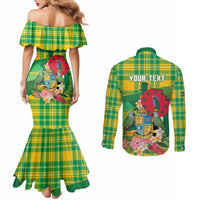 Personalized Dominica Independence Day Couples Matching Mermaid Dress and Long Sleeve Button Shirt Map With Coat Of Arms Madras Pattern - Wonder Print Shop