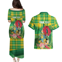 Personalized Dominica Independence Day Couples Matching Puletasi and Hawaiian Shirt Map With Coat Of Arms Madras Pattern - Wonder Print Shop