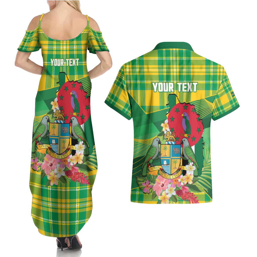 Personalized Dominica Independence Day Couples Matching Summer Maxi Dress and Hawaiian Shirt Map With Coat Of Arms Madras Pattern - Wonder Print Shop