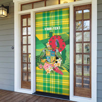 Personalized Dominica Independence Day Door Cover Map With Coat Of Arms Madras Pattern - Wonder Print Shop