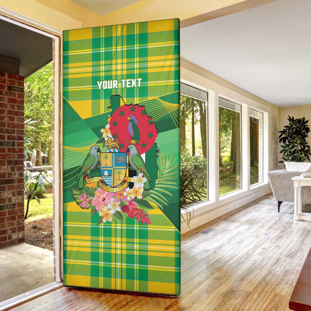 Personalized Dominica Independence Day Door Cover Map With Coat Of Arms Madras Pattern - Wonder Print Shop