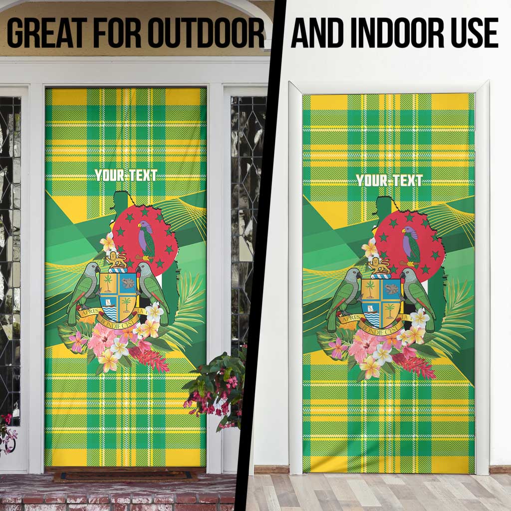 Personalized Dominica Independence Day Door Cover Map With Coat Of Arms Madras Pattern - Wonder Print Shop