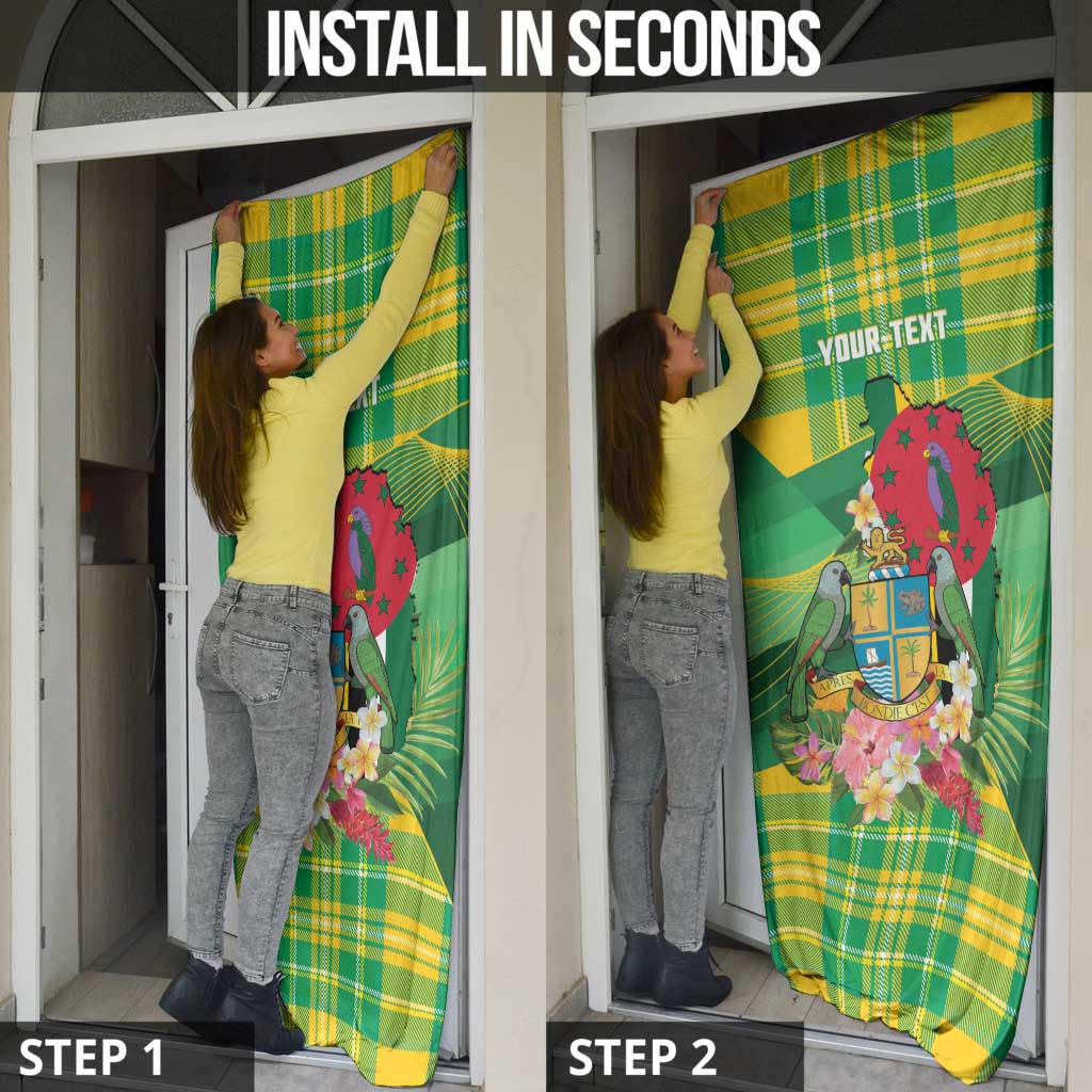 Personalized Dominica Independence Day Door Cover Map With Coat Of Arms Madras Pattern - Wonder Print Shop