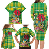 Personalized Dominica Independence Day Family Matching Long Sleeve Bodycon Dress and Hawaiian Shirt Map With Coat Of Arms Madras Pattern - Wonder Print Shop