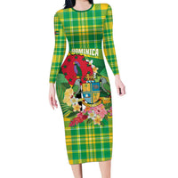 Personalized Dominica Independence Day Family Matching Long Sleeve Bodycon Dress and Hawaiian Shirt Map With Coat Of Arms Madras Pattern - Wonder Print Shop