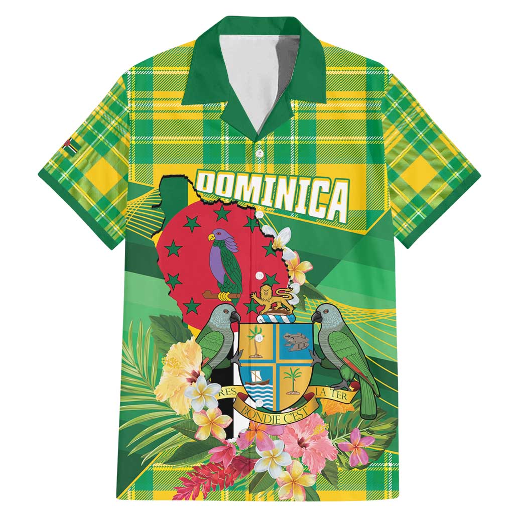 Personalized Dominica Independence Day Family Matching Mermaid Dress and Hawaiian Shirt Map With Coat Of Arms Madras Pattern - Wonder Print Shop
