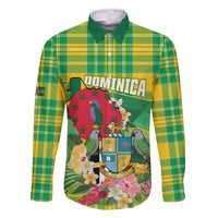 Personalized Dominica Independence Day Family Matching Off The Shoulder Long Sleeve Dress and Hawaiian Shirt Map With Coat Of Arms Madras Pattern - Wonder Print Shop