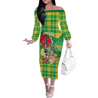 Personalized Dominica Independence Day Family Matching Off The Shoulder Long Sleeve Dress and Hawaiian Shirt Map With Coat Of Arms Madras Pattern - Wonder Print Shop