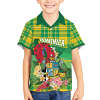 Personalized Dominica Independence Day Family Matching Off The Shoulder Long Sleeve Dress and Hawaiian Shirt Map With Coat Of Arms Madras Pattern - Wonder Print Shop