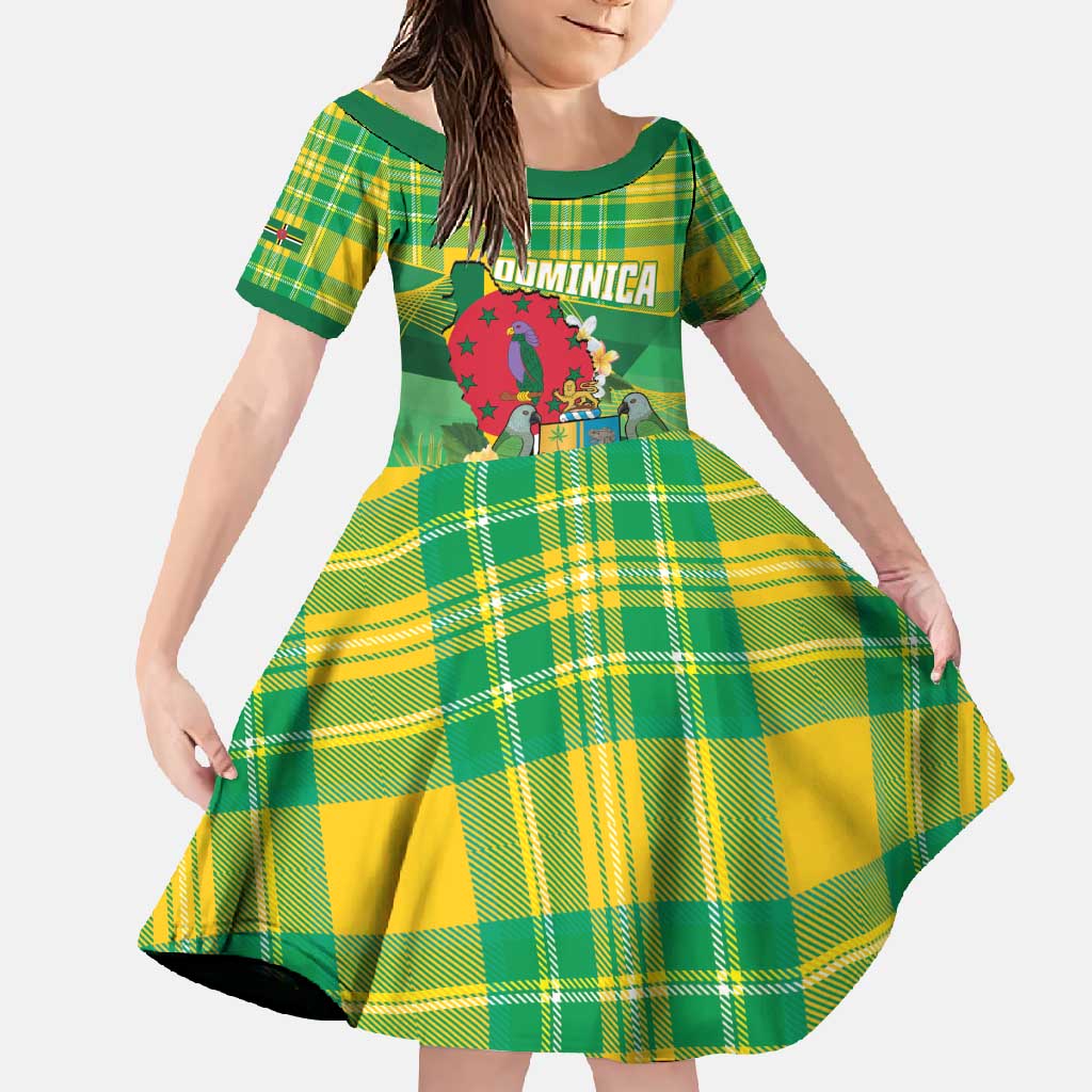 Personalized Dominica Independence Day Family Matching Off Shoulder Maxi Dress and Hawaiian Shirt Map With Coat Of Arms Madras Pattern - Wonder Print Shop