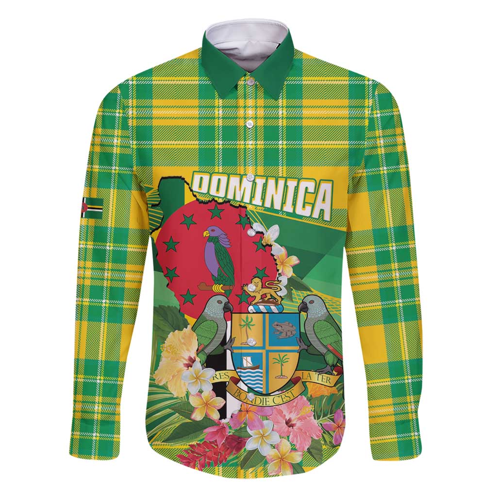 Personalized Dominica Independence Day Family Matching Off Shoulder Maxi Dress and Hawaiian Shirt Map With Coat Of Arms Madras Pattern - Wonder Print Shop