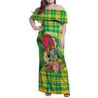 Personalized Dominica Independence Day Family Matching Off Shoulder Maxi Dress and Hawaiian Shirt Map With Coat Of Arms Madras Pattern - Wonder Print Shop