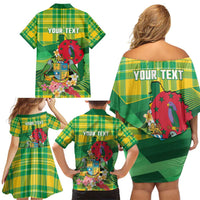 Personalized Dominica Independence Day Family Matching Off Shoulder Short Dress and Hawaiian Shirt Map With Coat Of Arms Madras Pattern - Wonder Print Shop