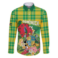 Personalized Dominica Independence Day Family Matching Off Shoulder Short Dress and Hawaiian Shirt Map With Coat Of Arms Madras Pattern - Wonder Print Shop