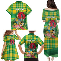 Personalized Dominica Independence Day Family Matching Puletasi and Hawaiian Shirt Map With Coat Of Arms Madras Pattern - Wonder Print Shop