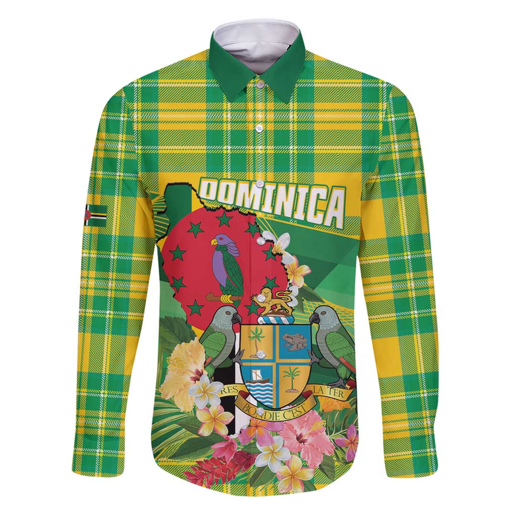 Personalized Dominica Independence Day Family Matching Puletasi and Hawaiian Shirt Map With Coat Of Arms Madras Pattern - Wonder Print Shop