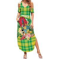 Personalized Dominica Independence Day Family Matching Summer Maxi Dress and Hawaiian Shirt Map With Coat Of Arms Madras Pattern - Wonder Print Shop