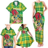 Personalized Dominica Independence Day Family Matching Tank Maxi Dress and Hawaiian Shirt Map With Coat Of Arms Madras Pattern - undefined