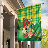 Personalized Dominica Independence Day Garden Flag Map With Coat Of Arms Madras Pattern - Wonder Print Shop