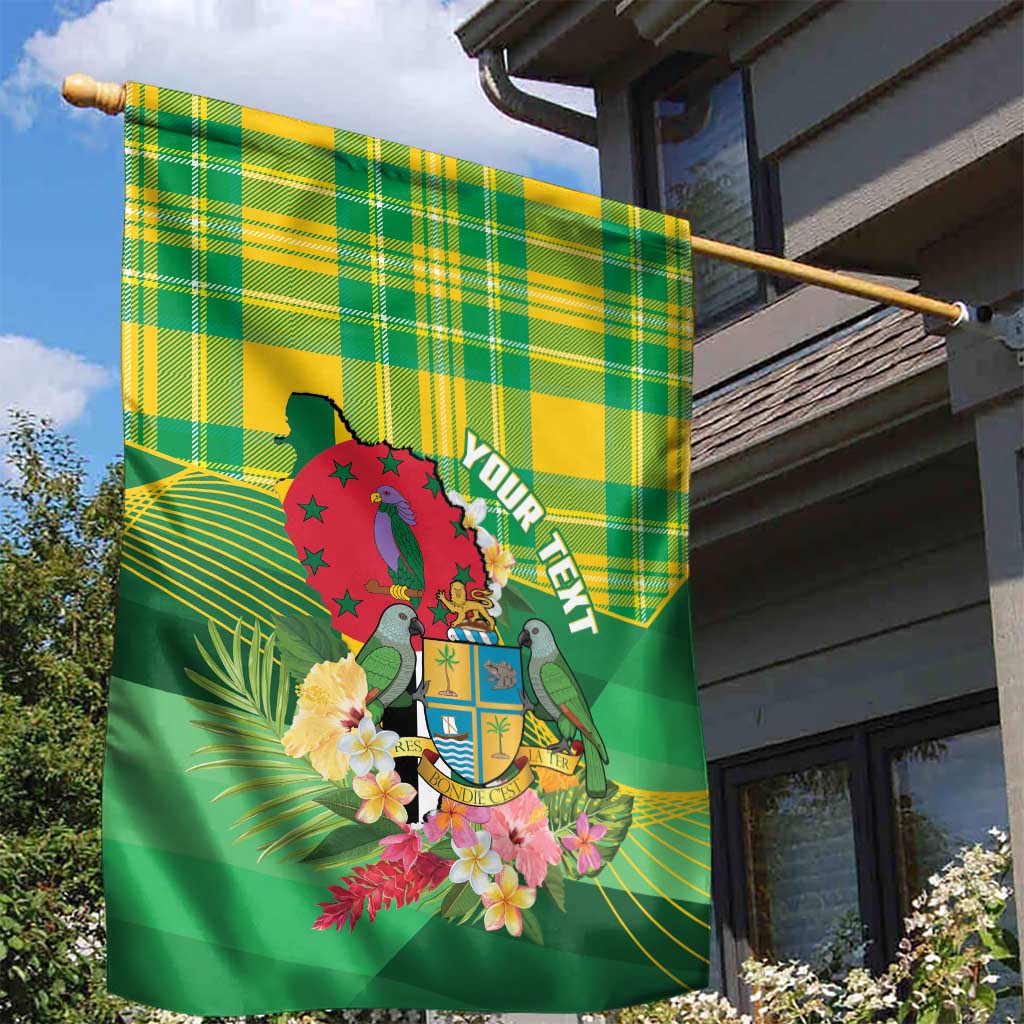 Personalized Dominica Independence Day Garden Flag Map With Coat Of Arms Madras Pattern - Wonder Print Shop