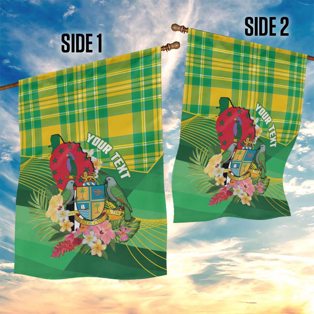 Personalized Dominica Independence Day Garden Flag Map With Coat Of Arms Madras Pattern - Wonder Print Shop