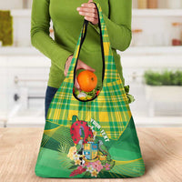 Personalized Dominica Independence Day Grocery Bag Map With Coat Of Arms Madras Pattern - Wonder Print Shop
