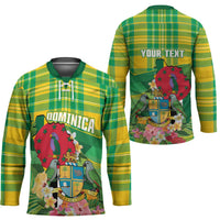 Personalized Dominica Independence Day Hockey Jersey Map With Coat Of Arms Madras Pattern - Wonder Print Shop