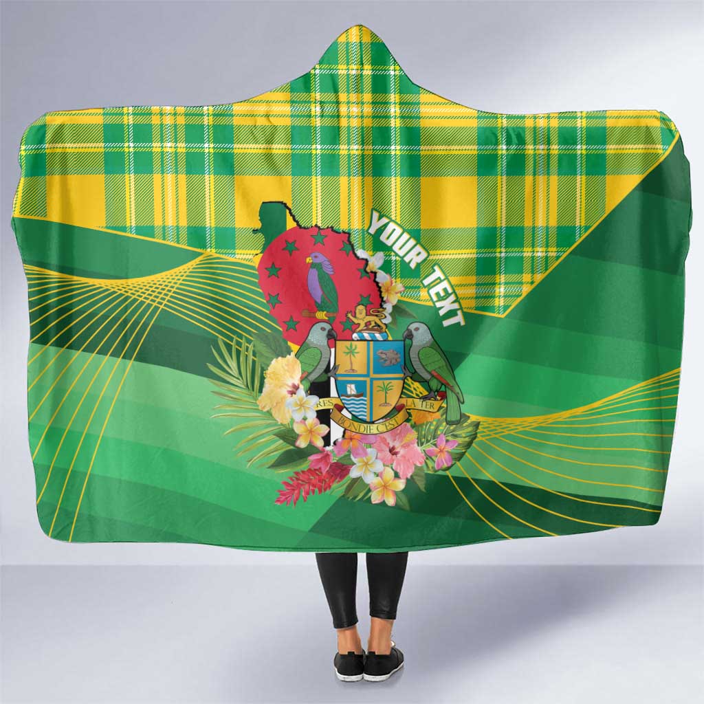 Personalized Dominica Independence Day Hooded Blanket Map With Coat Of Arms Madras Pattern - Wonder Print Shop
