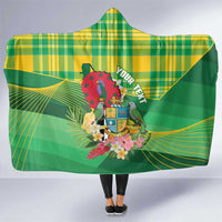 Personalized Dominica Independence Day Hooded Blanket Map With Coat Of Arms Madras Pattern - Wonder Print Shop