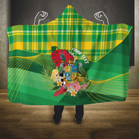 Personalized Dominica Independence Day Hooded Blanket Map With Coat Of Arms Madras Pattern - Wonder Print Shop