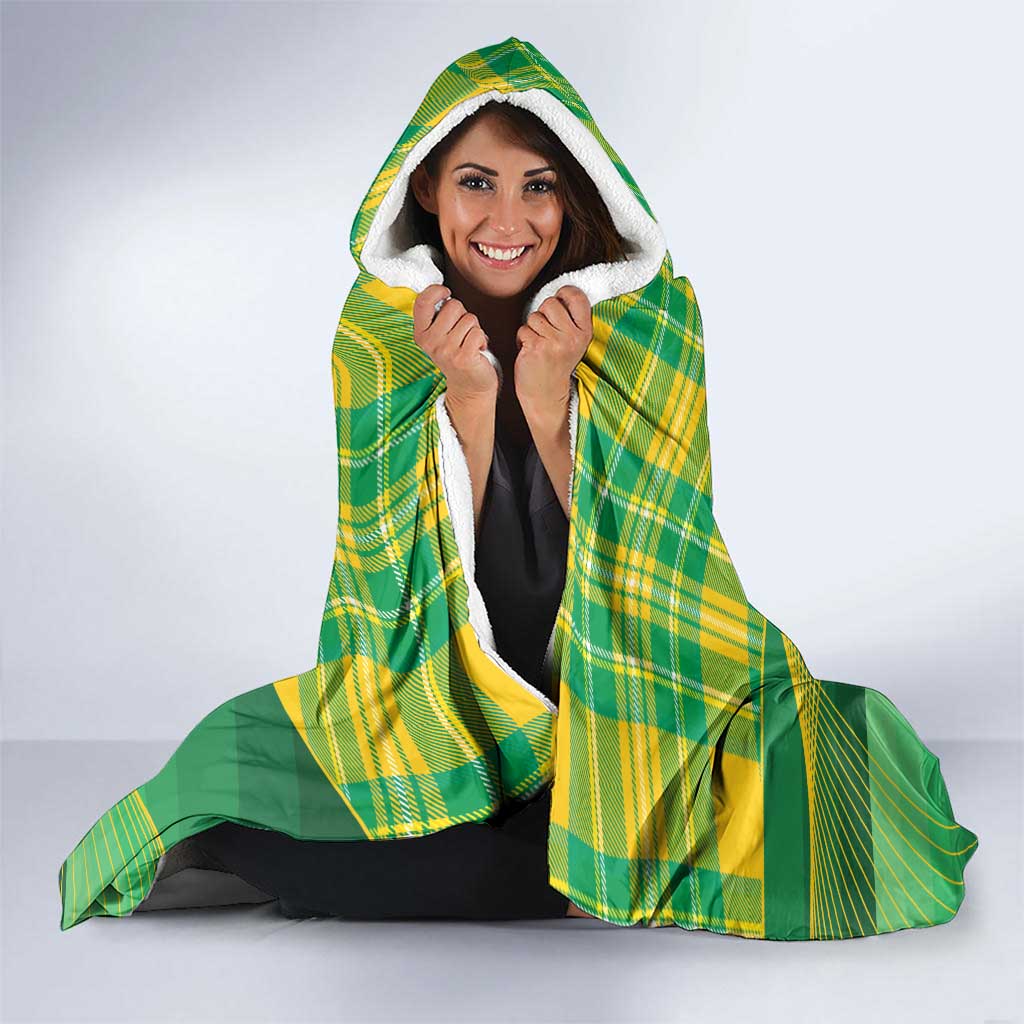 Personalized Dominica Independence Day Hooded Blanket Map With Coat Of Arms Madras Pattern - Wonder Print Shop