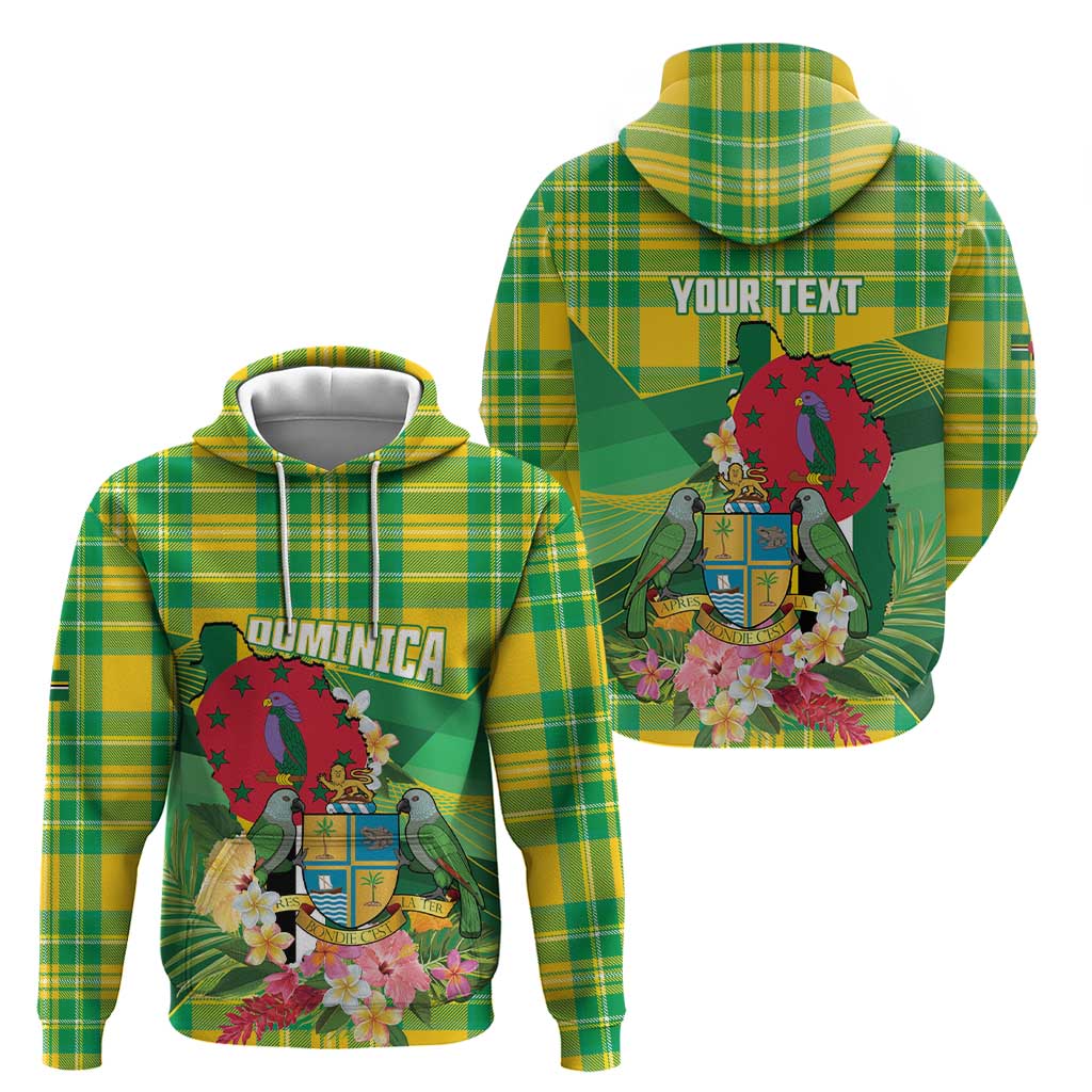 Personalized Dominica Independence Day Hoodie Map With Coat Of Arms Madras Pattern - Wonder Print Shop
