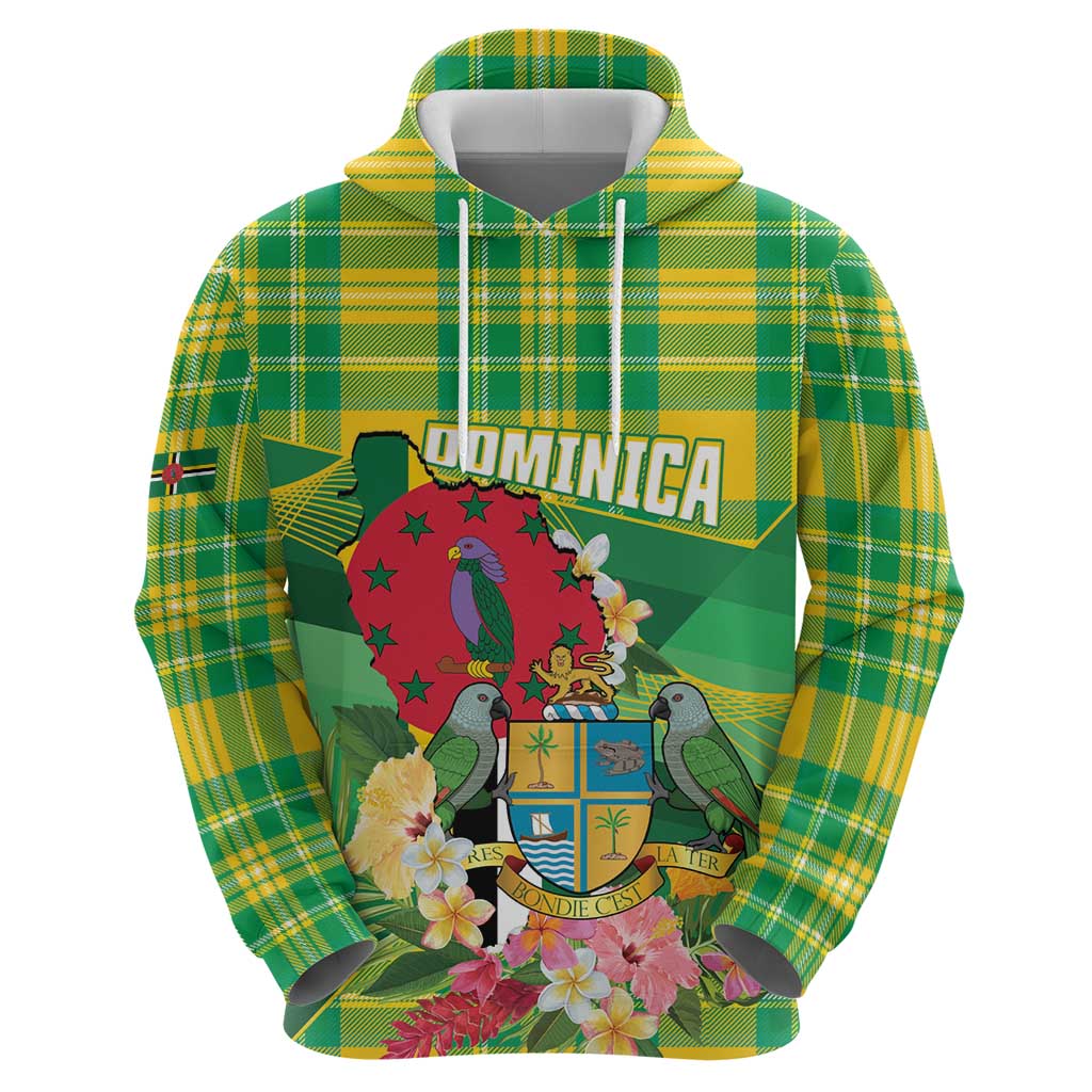 Personalized Dominica Independence Day Hoodie Map With Coat Of Arms Madras Pattern - Wonder Print Shop
